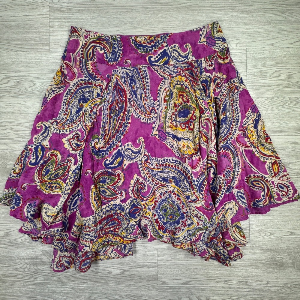 Lauren Ralph Lauren Womens Skirt Petite Large Paisley Cotton Handkerchief Purple